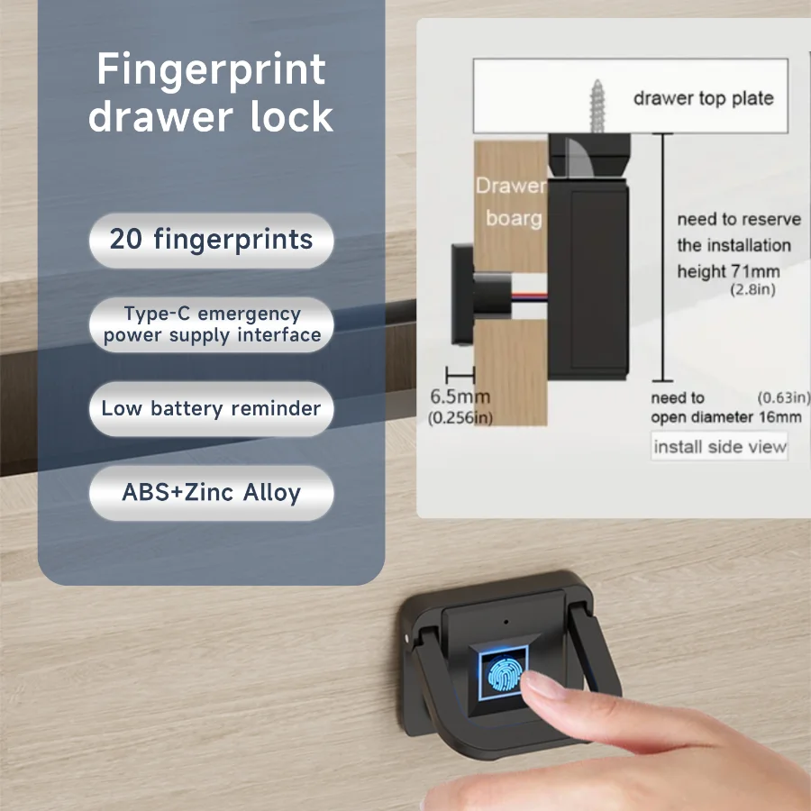 Fingerprint Cabinet Lock Smart Keyless Electronic Drawer Lock for Cupboard Wardrobe