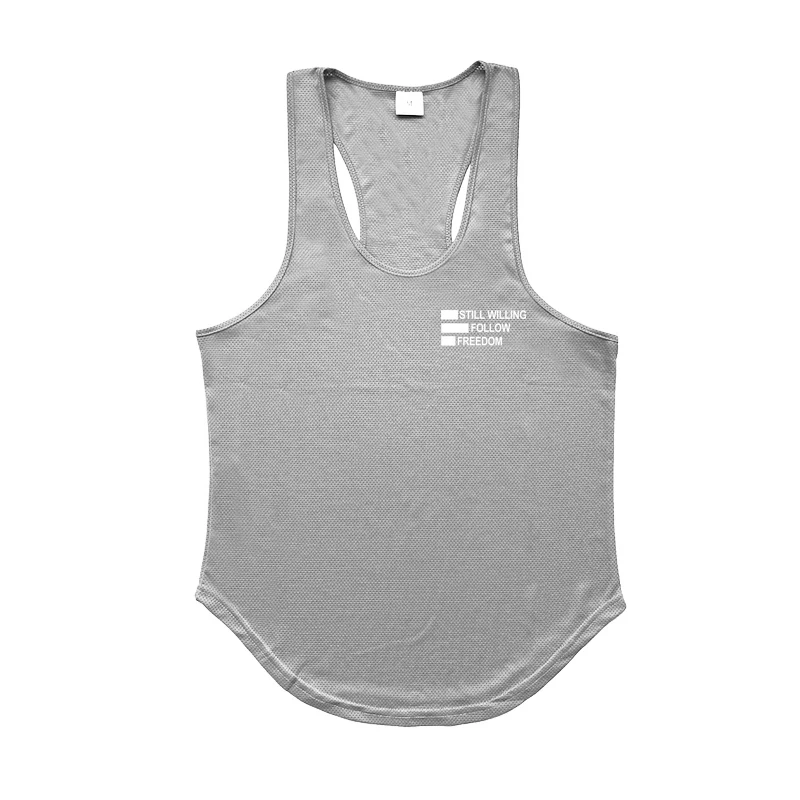 Mens Bodybuilding Sport Sleeveless Tank Tops Still Willing Follow Freedom Gym Fitness Muscle Vests Summer Mesh Quick Dry Shirts