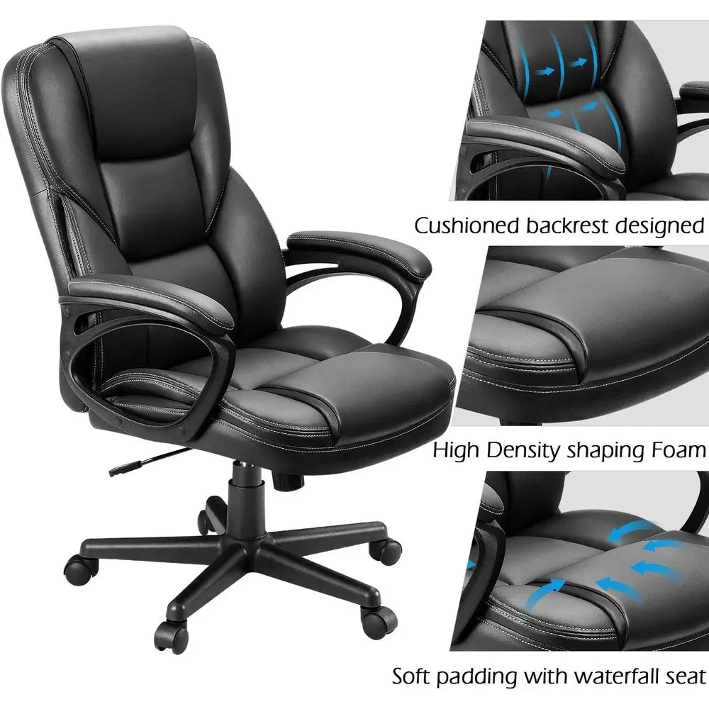 High-Back Swivel PU Leather Office Chair with Adjustable Lumbar Support for Home Desk Use - view 5