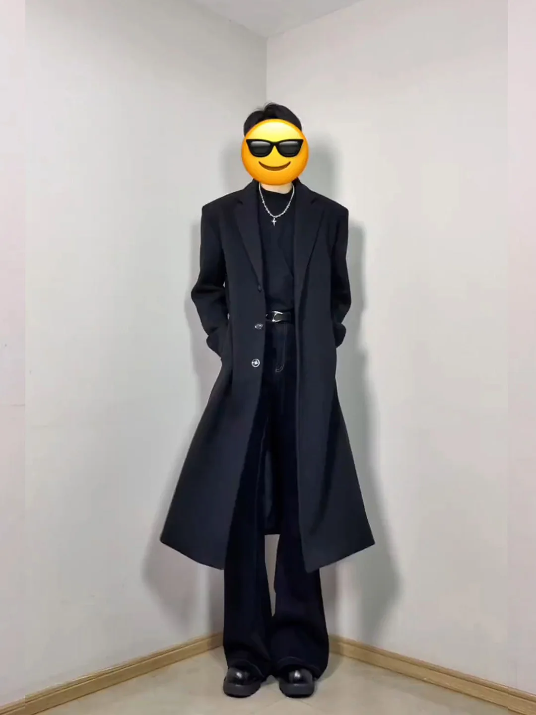 

Cleanfit Men's Thickened Black Woolen Coat Winter Middle-Length Trench Coat Youthful Vitality Style Single-Button Closure Pur...