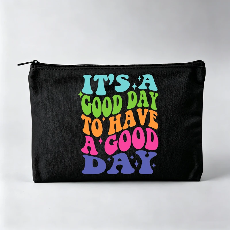 Women's Slogan-Style Graphic Makeup Bag, Retro Typography Print Cosmetic Pouch for Daily Use