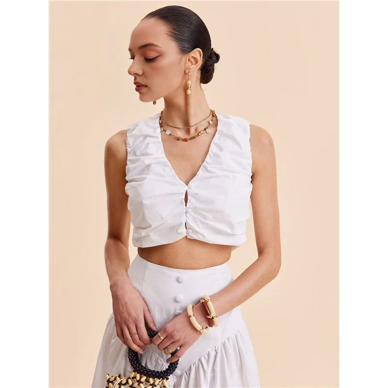 Abrt-feminino estilo francês costura branca abotoada cintura alta maxi saia plissada fluindo maxi saia de cintura alta maxi saia