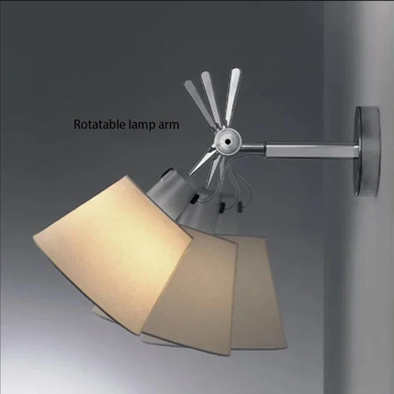 Imagem -05 - Tolomeo Prata Led Lâmpada de Parede E27 Tecido Abajur Suporte de Decoração do Quarto Luz de Leitura Sombreado Lâmpada de Parede Aço Inoxidável