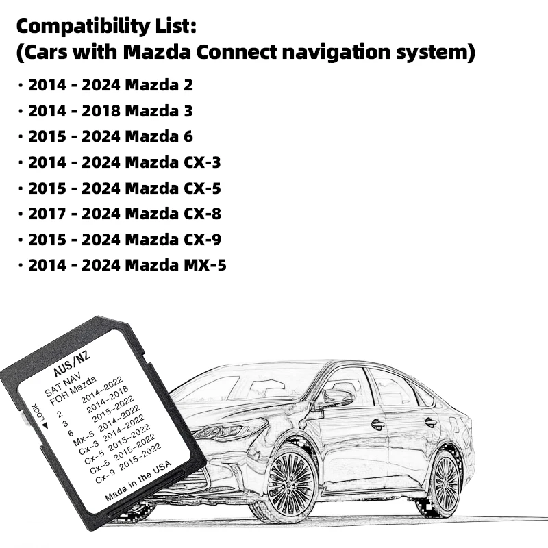 สําหรับ MAZDA 2 3 6 CX3 CX5 CX8 CX9 MX5 รถ 2024 อัพเกรดออสเตรเลียนิวซีแลนด์ถนนเชื่อมต่อนําทาง SD GPS การ์ด 16GB SAT NAV