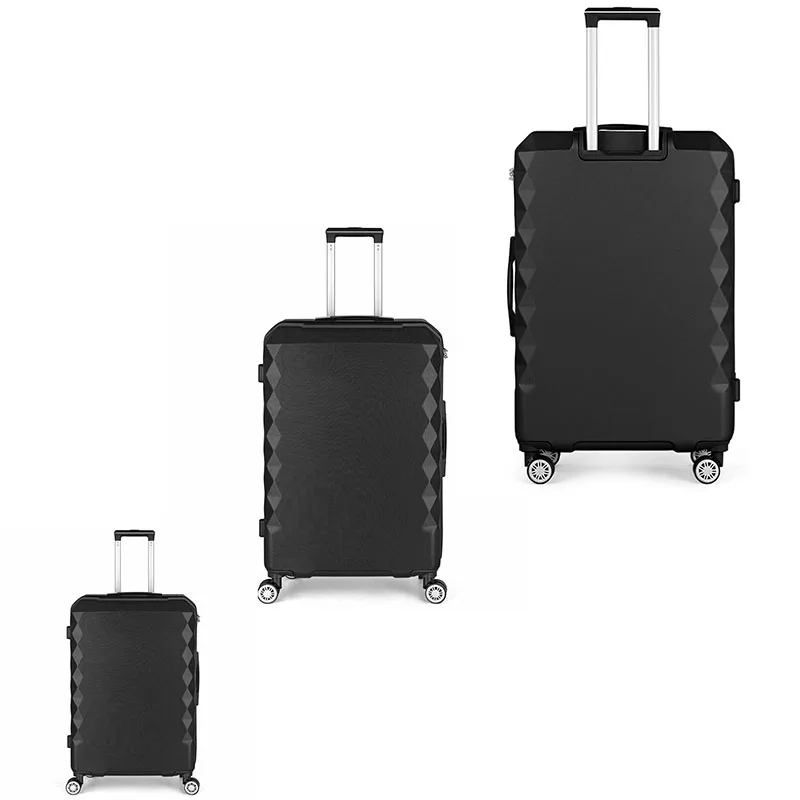 Trio of ABS Suitcases - Black, Silver and Rose Gold 20""24""28"" Lightweight & Durable, Flexible & Tough Exterior ABS Luggage