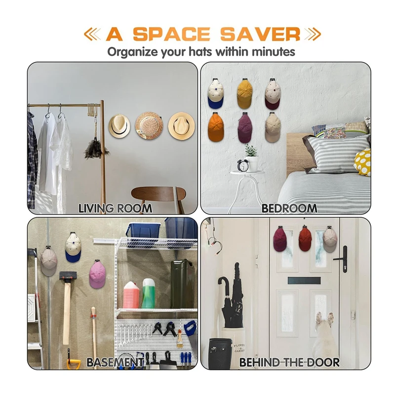 

Rog-ey12PCS Клейкие крючки для шляп для стены, вешалки для бейсболок, для стены, двери, шкафа, комнаты