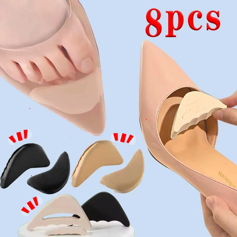

8 шт. мягких губчатых вкладышей для передней части стопы, для обуви на высоком каблуке, для облегчения боли, уменьшения размера обуви, для слишком больших туфель, аксессуары