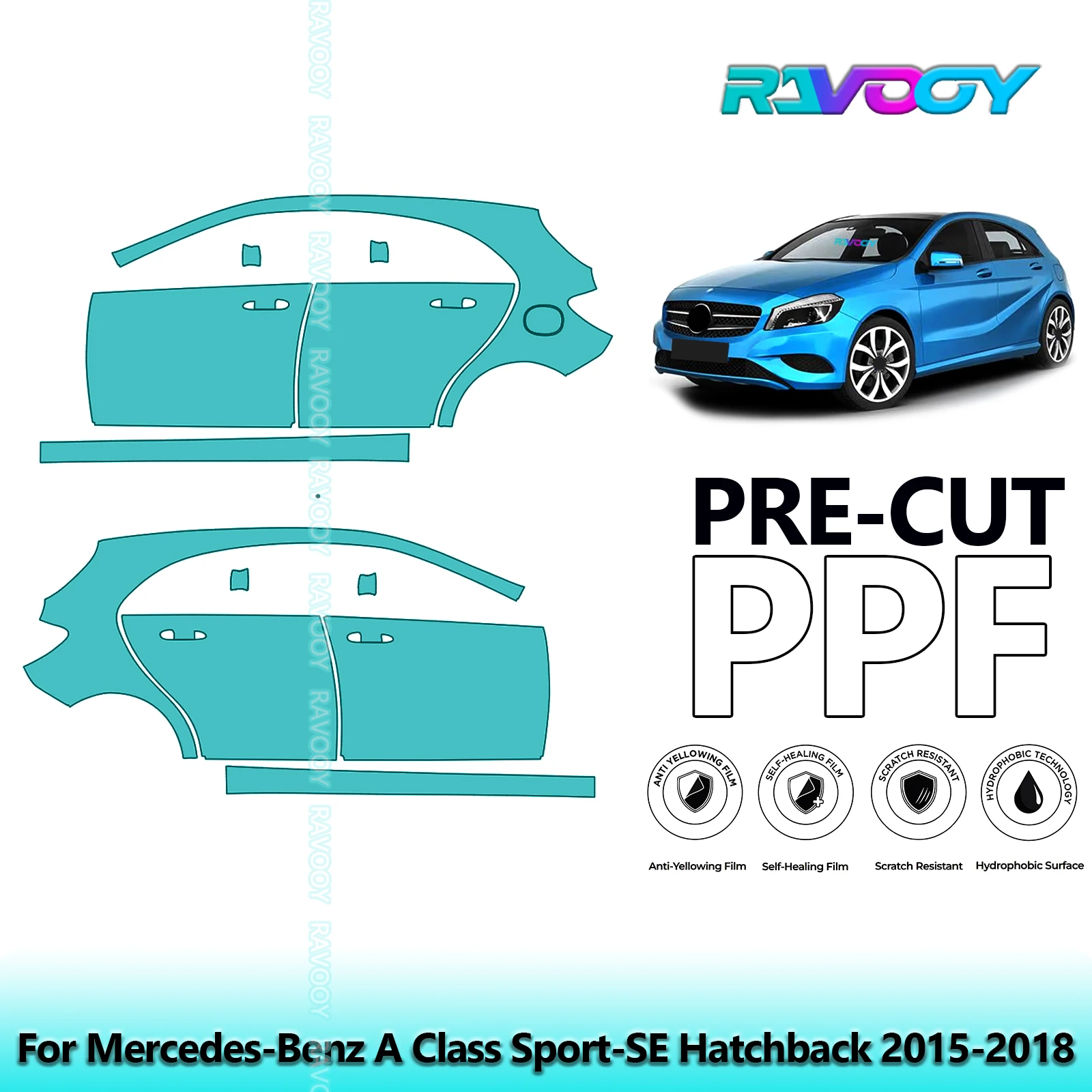 

For Mercedes-Benz A Class Sport-SE Hatchback 2015-2018 8.5mil Pre-Cut PPF Door & A/B Pillar Kit TPU Paint Protection Film Set