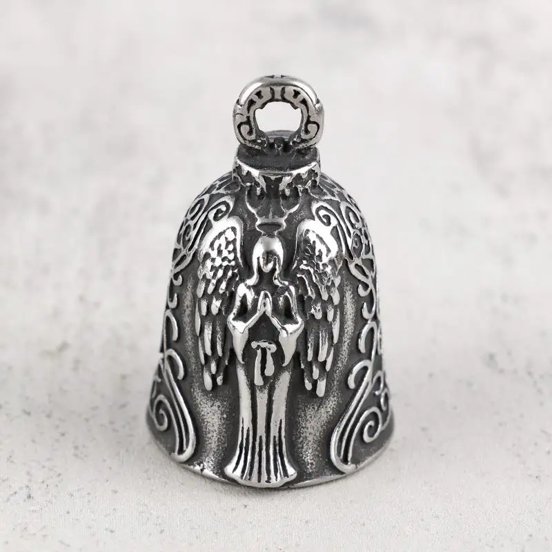 Retro Punk Goddess Angel Wings Bell Pendant Motorcycle Ride Rock Exhibition Party Jewelry Accessories Amulet Necklace