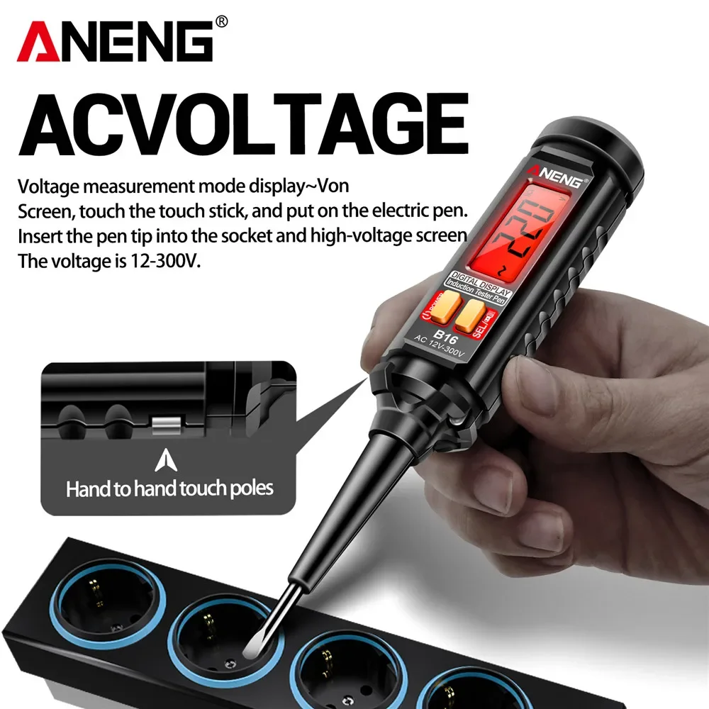 

ANENG B16 Lntelligent Sensing Digital Measuring Pen Non-Contact 12V-300V Voltage Detector NCV Voltage Probing Tester Meter Tools