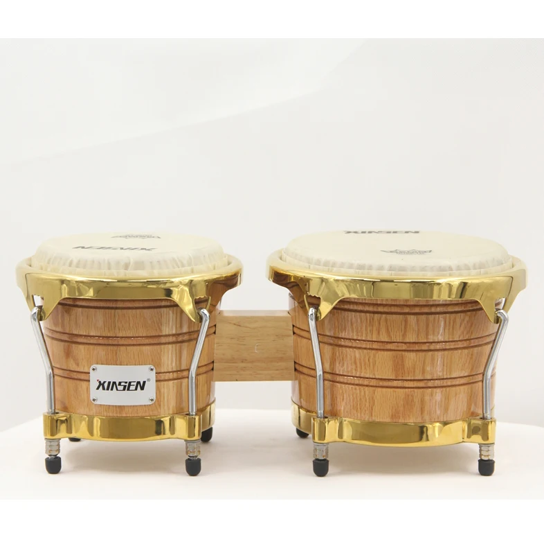Percussion Instrument Imported Leather Conjoined Bongo Drum Solid Wood Tambourine for Young Musicians