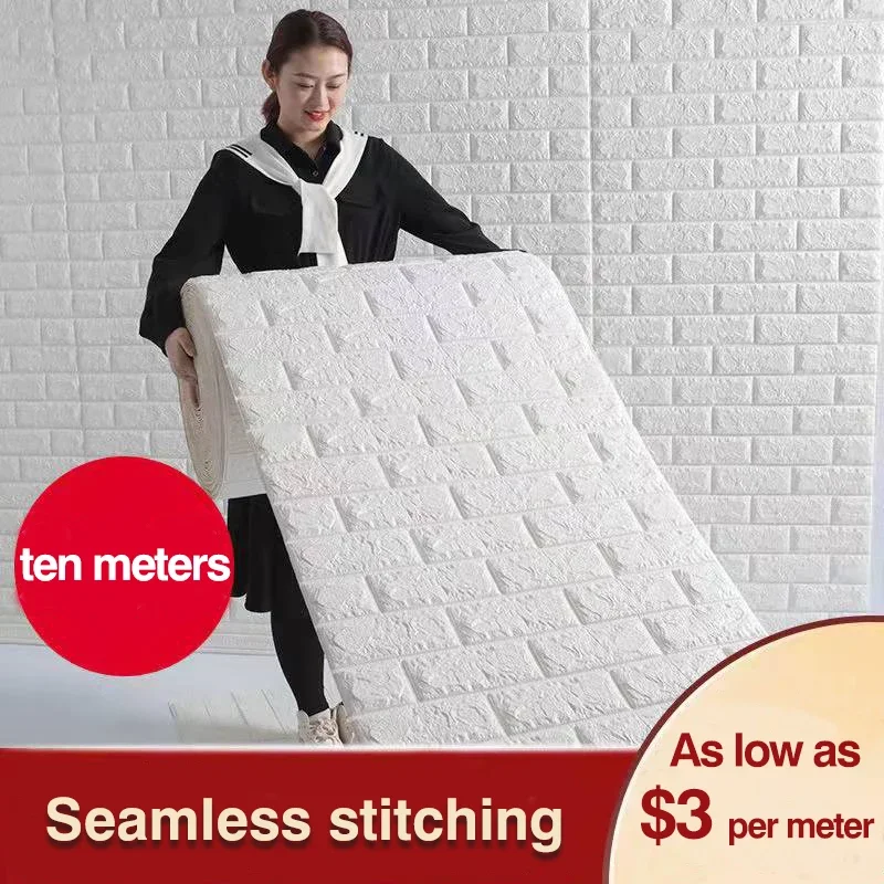 

70cmX1m 3D Self-Adhesive Wallpaper Continuous Waterproof Brick Wall Stickers Living Room Bedroom Children's Room Home Decoration