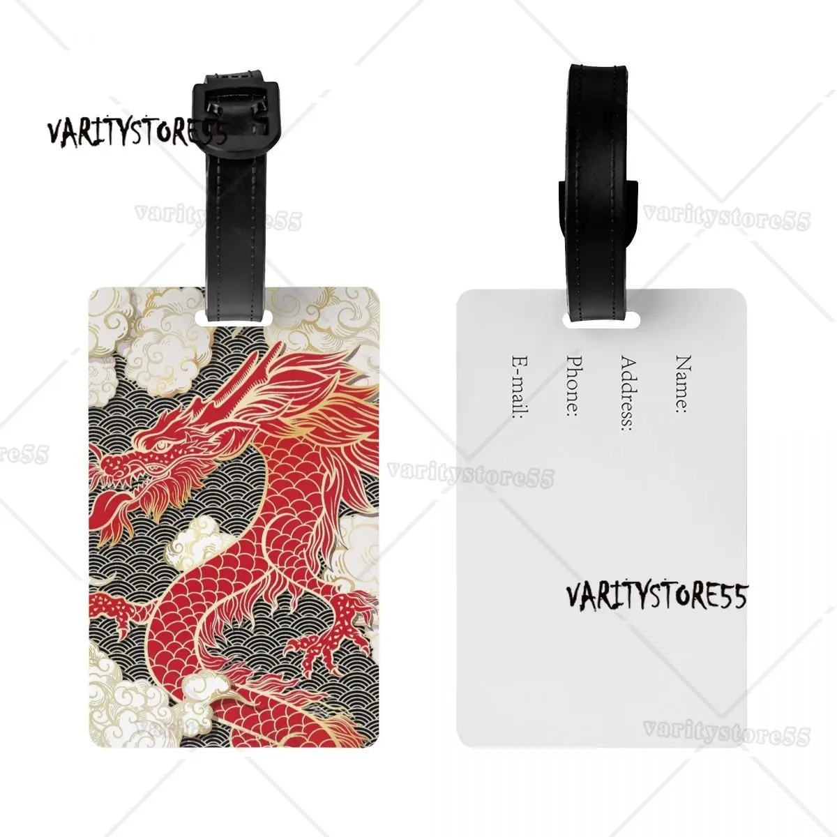 Custom Chinese Red Dragon Totem Pattern Luggage Tag for Suitcases Tradition Asian Style Baggage Tags Privacy Cover Name ID Card