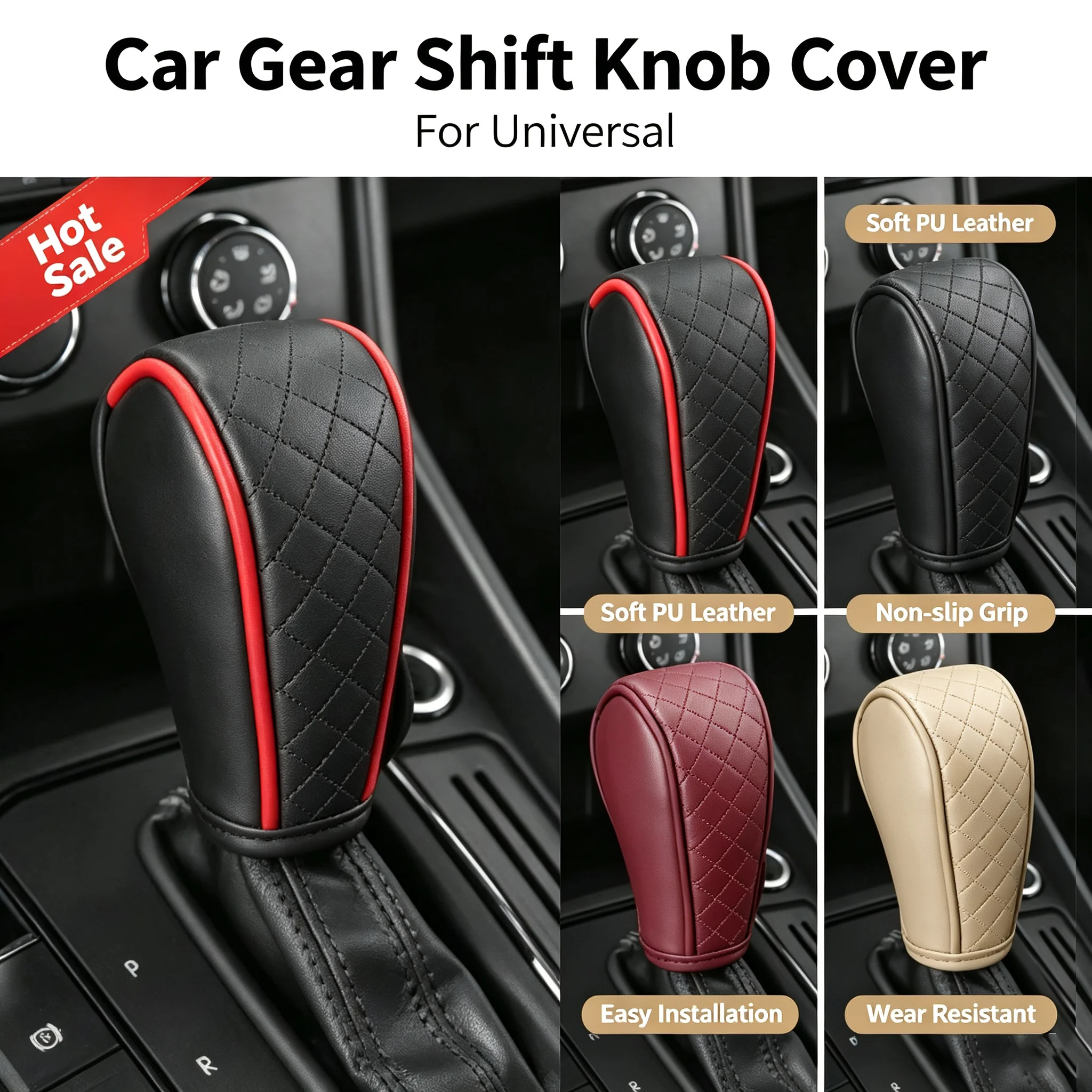 For Universal 1PCS High Quality PU Leather Car Gear Shift Handle Cover Non Slip Wear Resistant Protective Sheath Interior Decora
