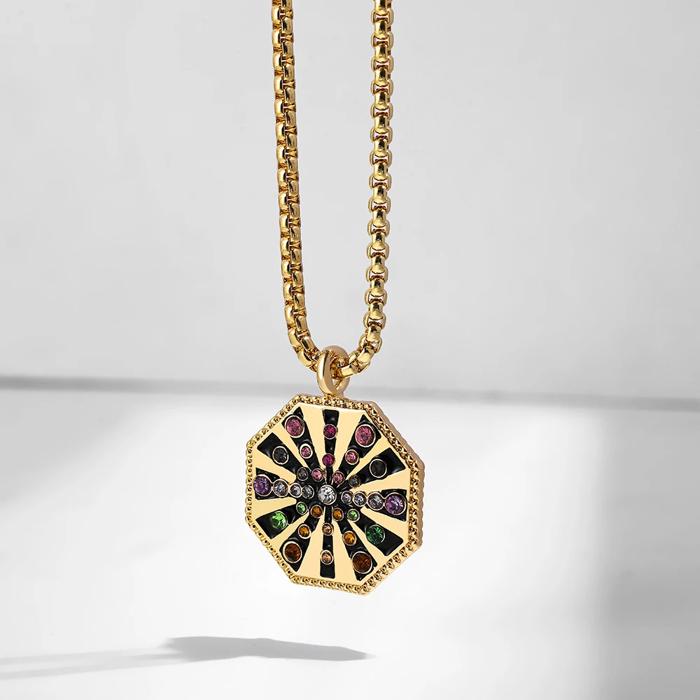 Cute Eyes Heart Palm Zodiac Signs Necklace For Women Double Sided Enamel Star Pendant Collar Gold Color Stainless Steel_maomaolike.com