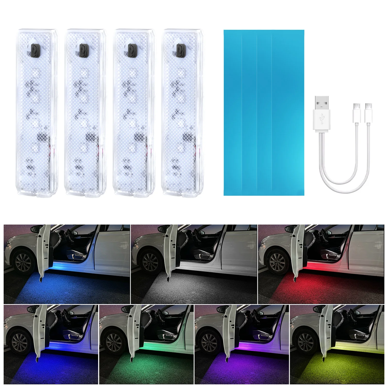 LED Car Welcome Door Lights Magnetic RGB Cars Atmosphere Warning Light Rechargeable Wireless Doors Step Courtesy Opening Lamps