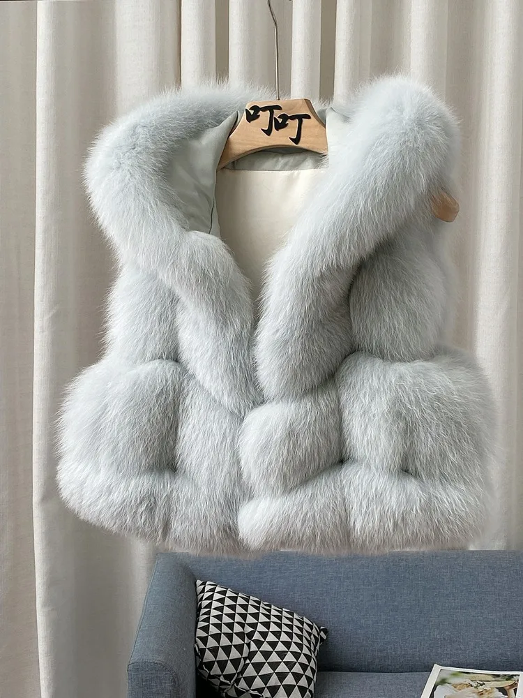 Heißer Verkauf Mode Hochwertige Echt Fox Pelz Weste Frauen Kurzen Stil Herbst Und Winter Neue Mit Kapuze Weste Echtpelz weste