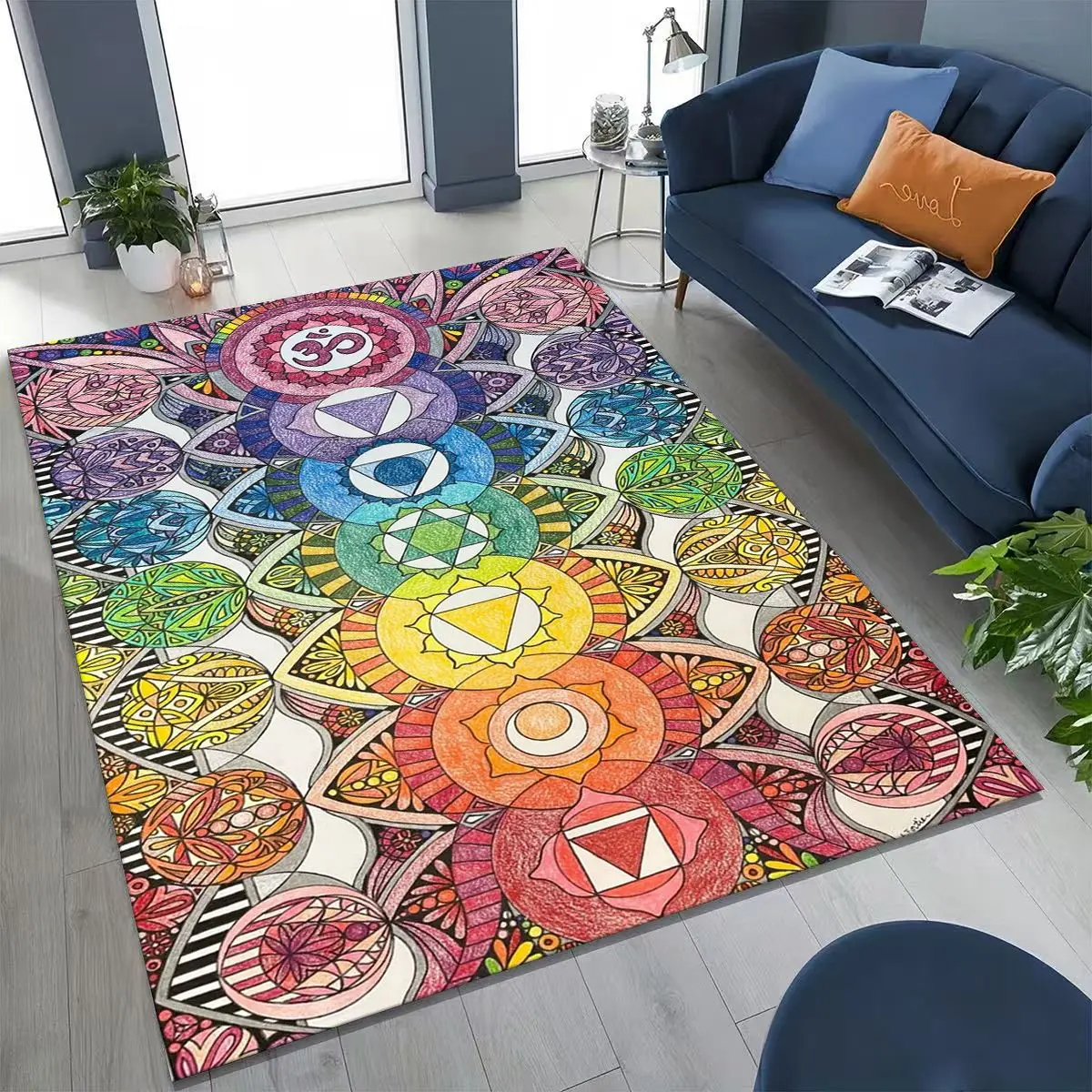 

Bohemia Yoga chakra Mandala Spirit Meditation Carpet Rug for Bedroom Living Room Sofa Doormat Decor,Large Kid Non-slip Floor Mat