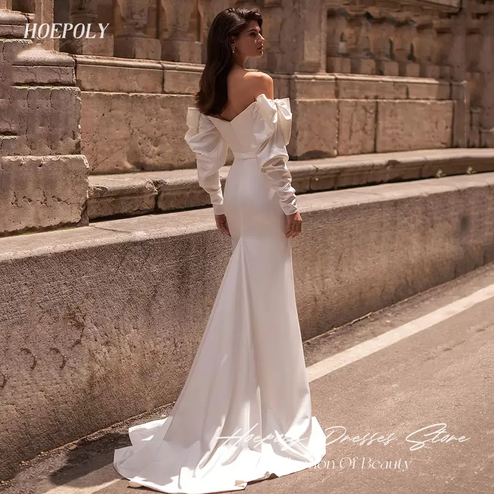 Hoepoly-vestidos de novia sencillos con escote Corazón, vestidos de novia de sirena de satén ajustados, vestidos de novia con abertura lateral, hasta el suelo, vestidos de fiesta de princesa