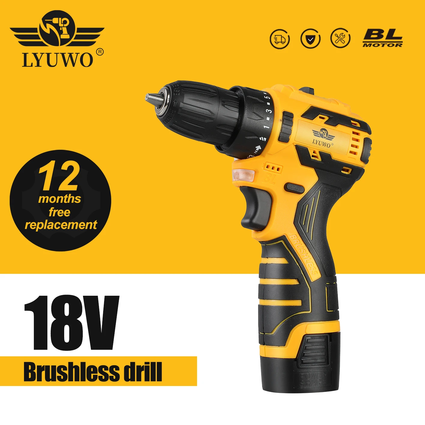 

LYUWO 16.8V Brushless Electric Drill 35NM Cordless Drill Mini Electric Screwdriver Lithium Ion Battery Home Electric Drill