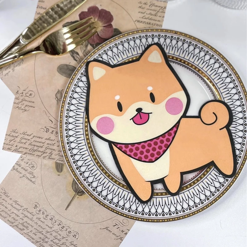 20Pcs/Bag Cute Shiba Inu Dog Decoupage Paper Napkins Cartoon Animal Paper Serviettes for Xmas Kid Birthday Party Tableware Decor