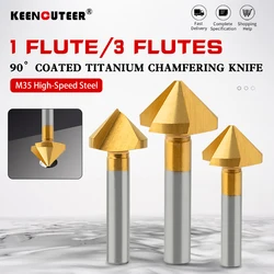 HSS With Cobalt Chamfering Knife Titanium-plated 90 Degrees Single-edged Three-flute Countersink Hole Deburring Trimmer Chamfer