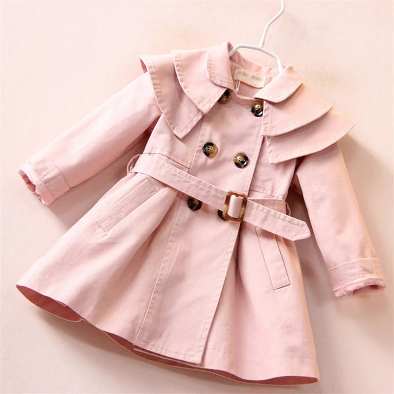 Girl Coats Autumn Winter Teenage Long Sleeve Trench Jacket Kids Double Breasted Belted Windbreaker Child Cute Coat