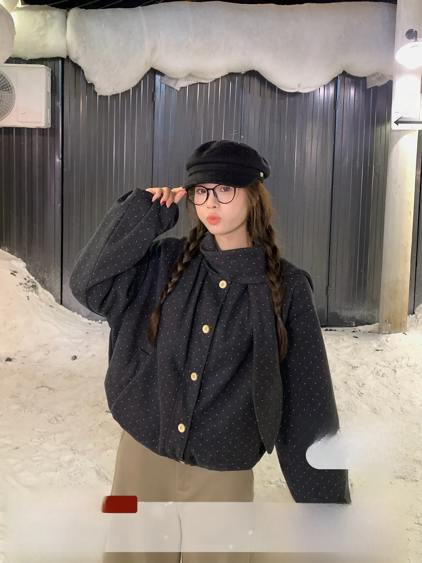 

Korean Sle Thiened Winter Coat Women's Scarf Collar Loose Fit Cotton Jaet Polyester Fiber Ammonia Fiber round Ne or...