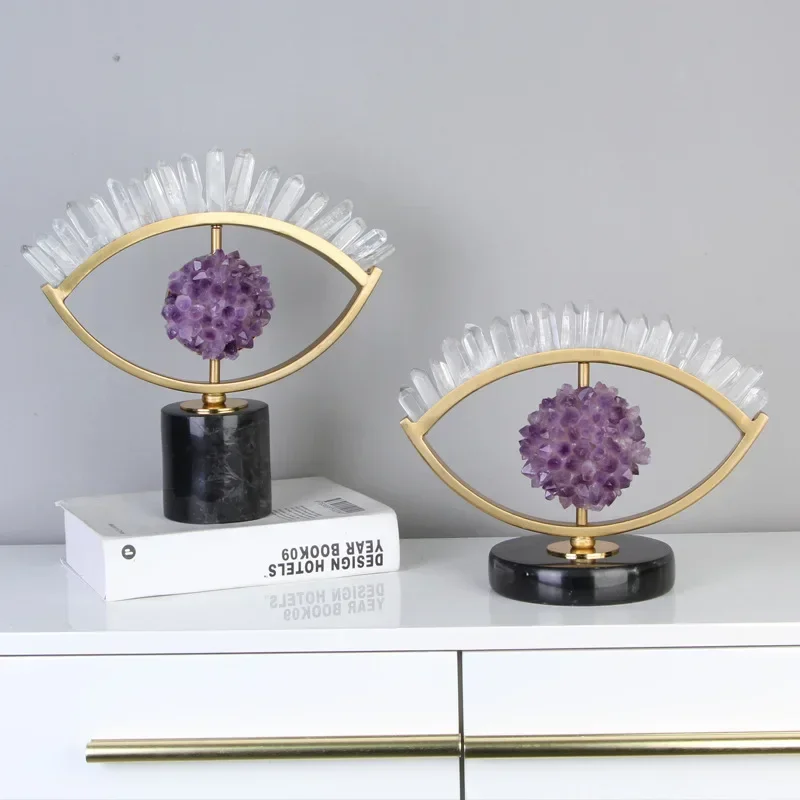 Luz de luxo metal sorte ornamento roxo cristal olho criativo artesanato sala estar decoração abertura presente decoração para