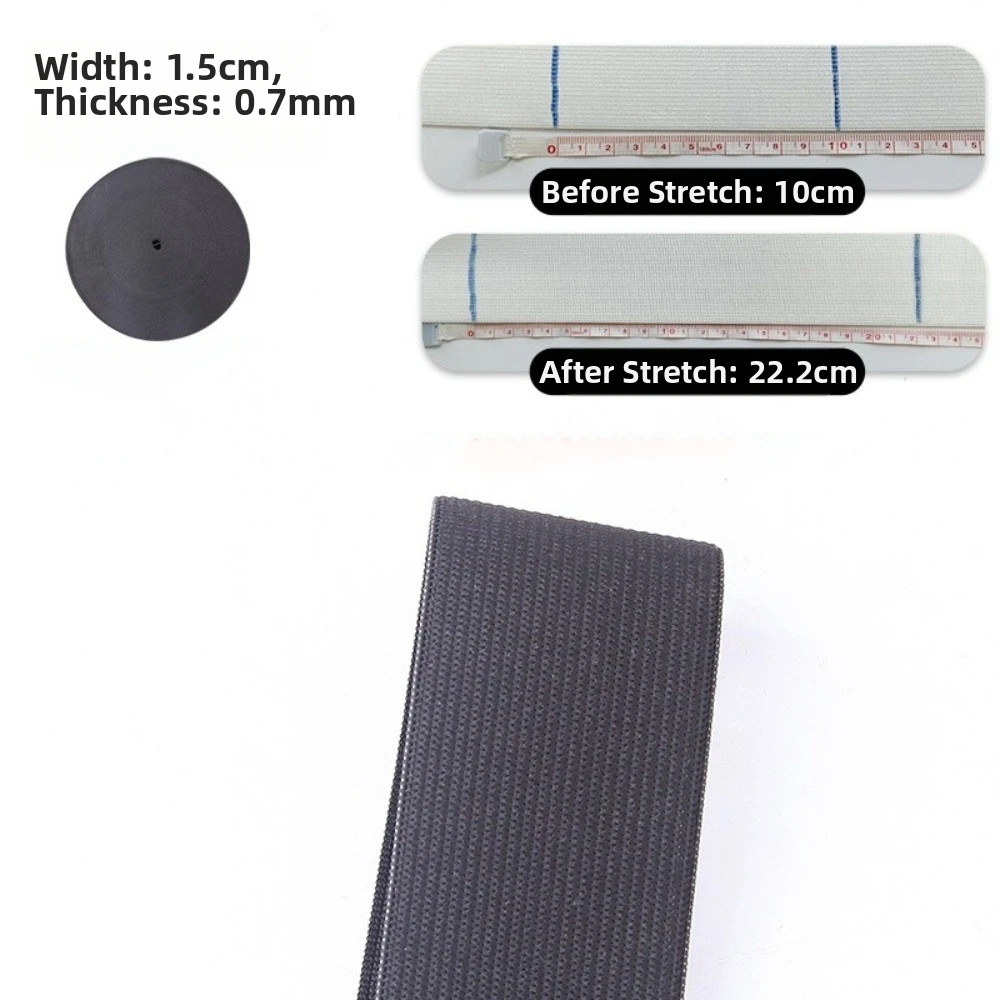 1.5cm Width Knitted Elastic Band 40M Length High Elastic Flat Elastic Tape Flat Knit Structure Thick Texture DIY Elastic Ribbon