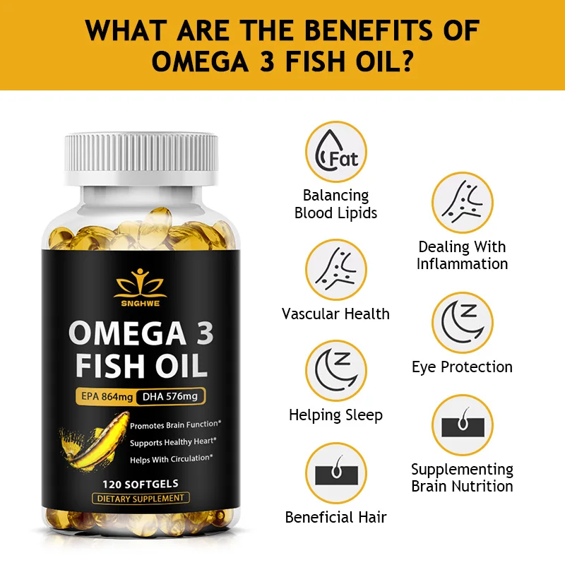 Omega 3 Fish Oil Capsule Supplement Rich in DHA EPA Antioxidant Skin Eyes Immune System