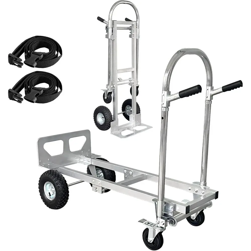 

Тележка-трансформер с колесами, усиленная, с 4 колесами и тормозами, грузоподъемность 450 кг, 2 ремня для перевозки мебели/бытовой техники/грузов