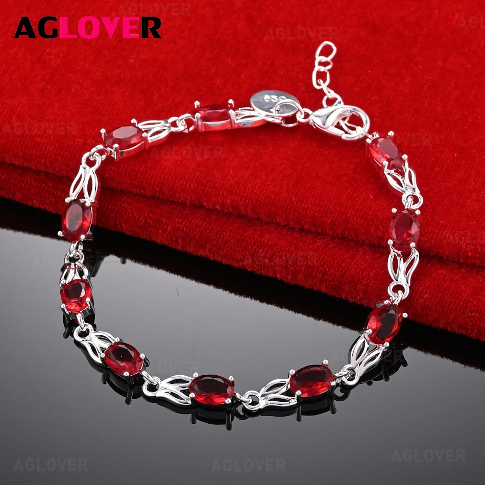 

AGLOVER 925 Sterling Silver Red Zircon Rabbit Necklace Bracelet Fashion Elegant Women Party Jewelry
