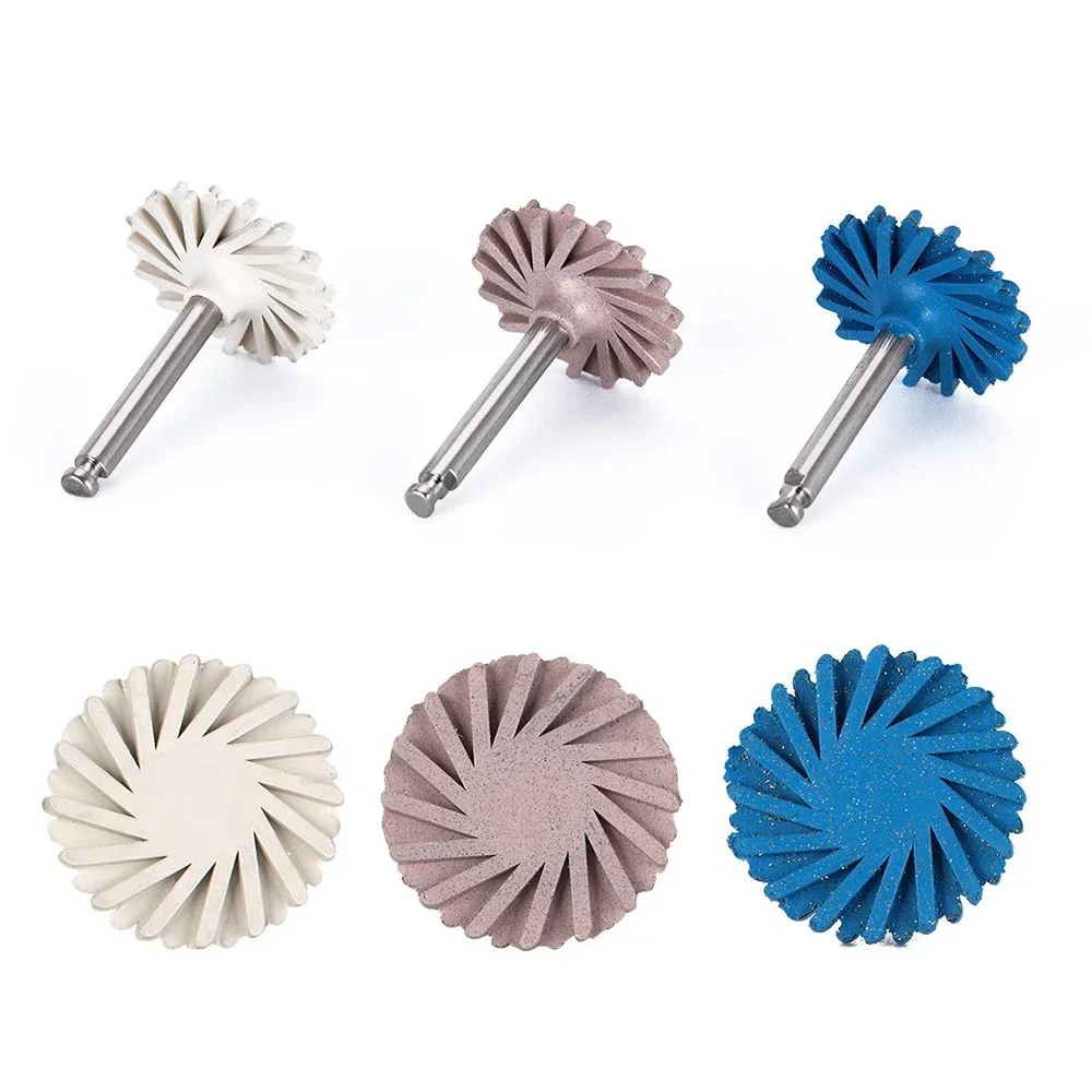 

6pcs Denta Rubbers Polisher Composite Resins Polishing Disc Diamond System RA Disc 14mm Wheel Spiral Flex Brush Burs 3 Colors