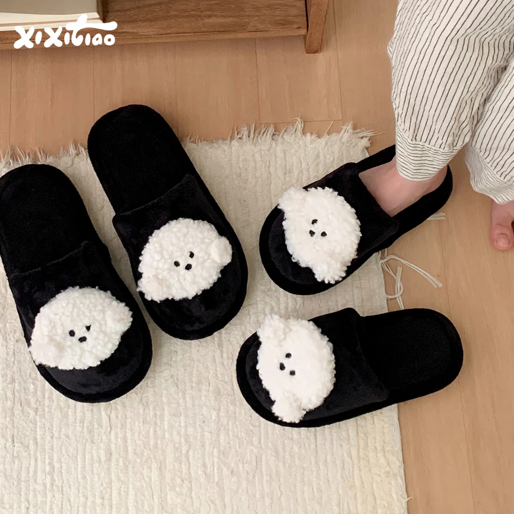 

Уютные домашние нескользящие тапочки Plu для пар, дизайн с медведем и собакой, женские и мужские хлопковые тапочки, корейские Sle Home oes