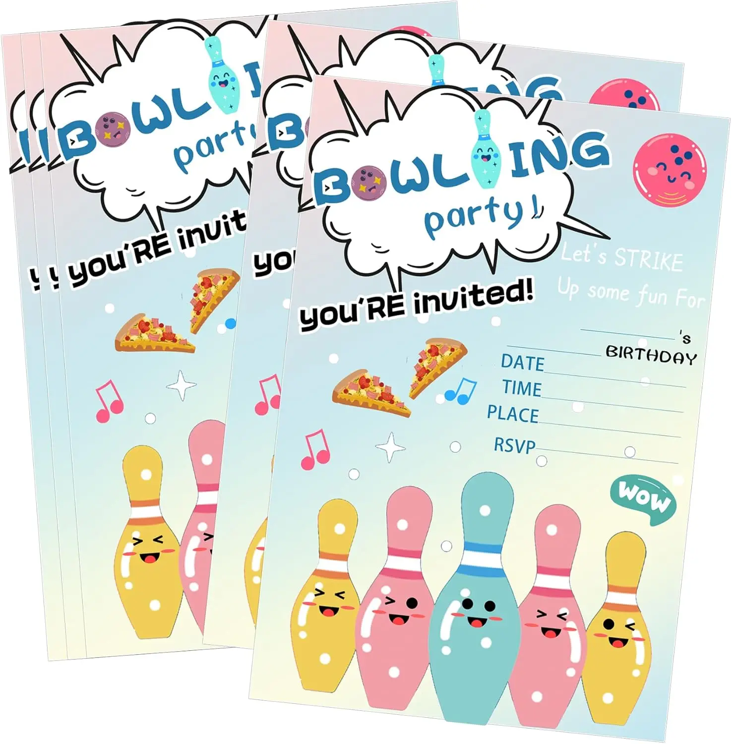 

Bowling Birthday Invites Cards 4×6 inch Let's Bowl Birthday Invitations with Envelopes for Boys Girls Party Invite Set 20 Pack