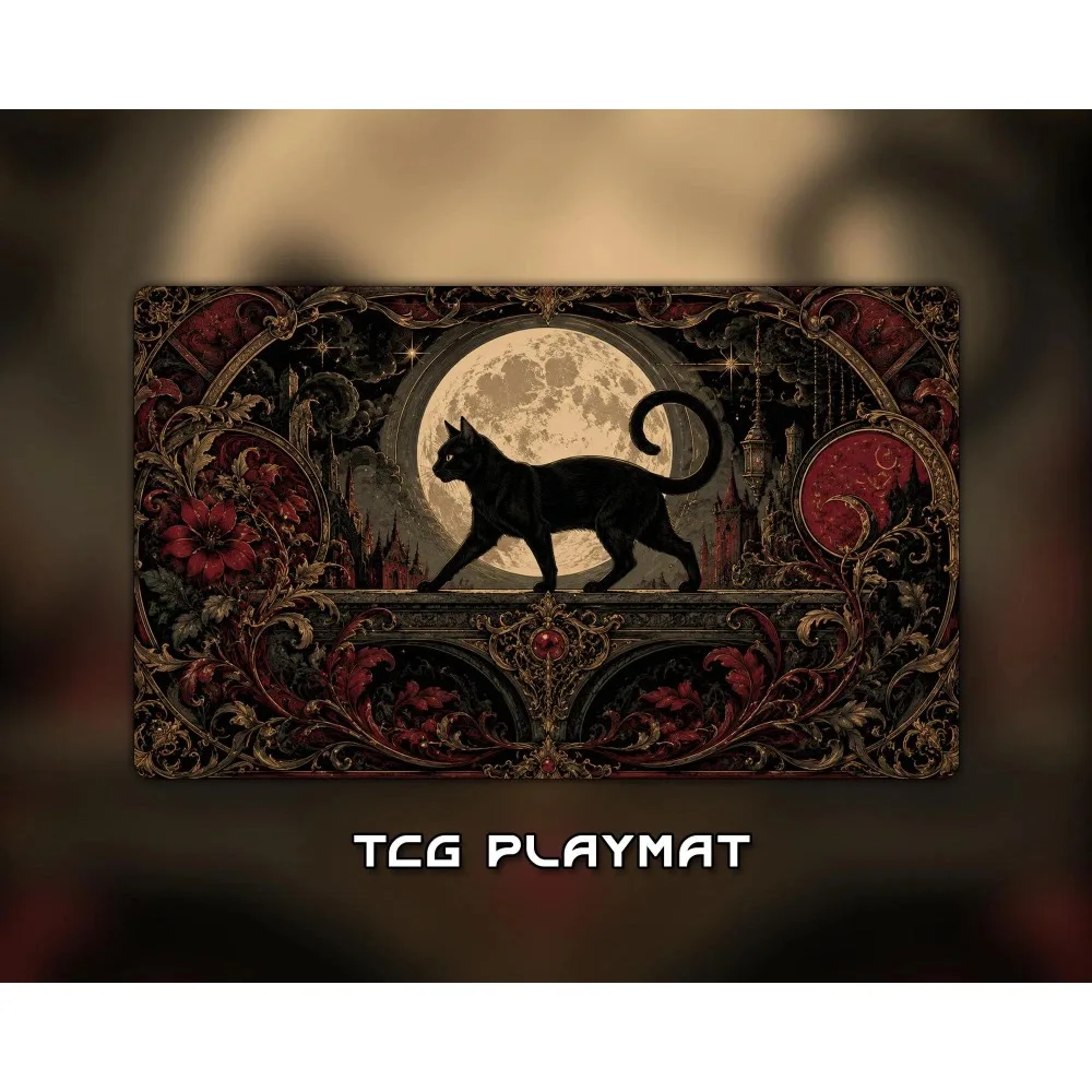 Playmat,Pixel TCG Playmat, Trading Card Game Mat, Commander EDH Gaming Mat, Gamer Gift, Moon Black Cat mouse pad tapis de souris