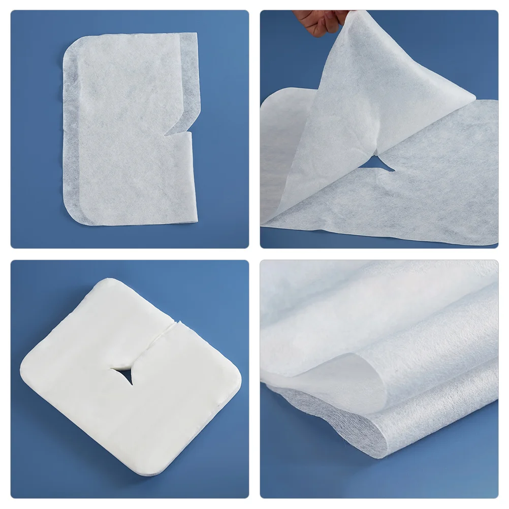 100Pcs Sarung Bantal Pijat Sekali Pakai Bahan Nonwoven Lembut dan Bernapas, Alas Sandaran Kepala untuk Spa Salon, Penutup Tempat Tidur Pijat dengan Lubang