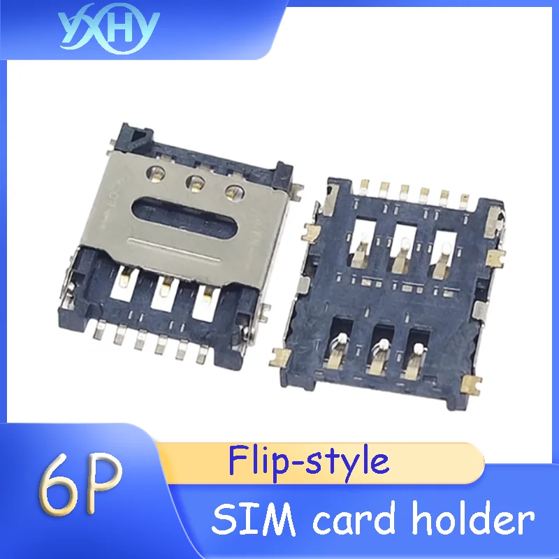 10pcs Flip-top SIM card holder 6P, small card slot, mobile phone card holder, 6-pin surface mount with gold plating
