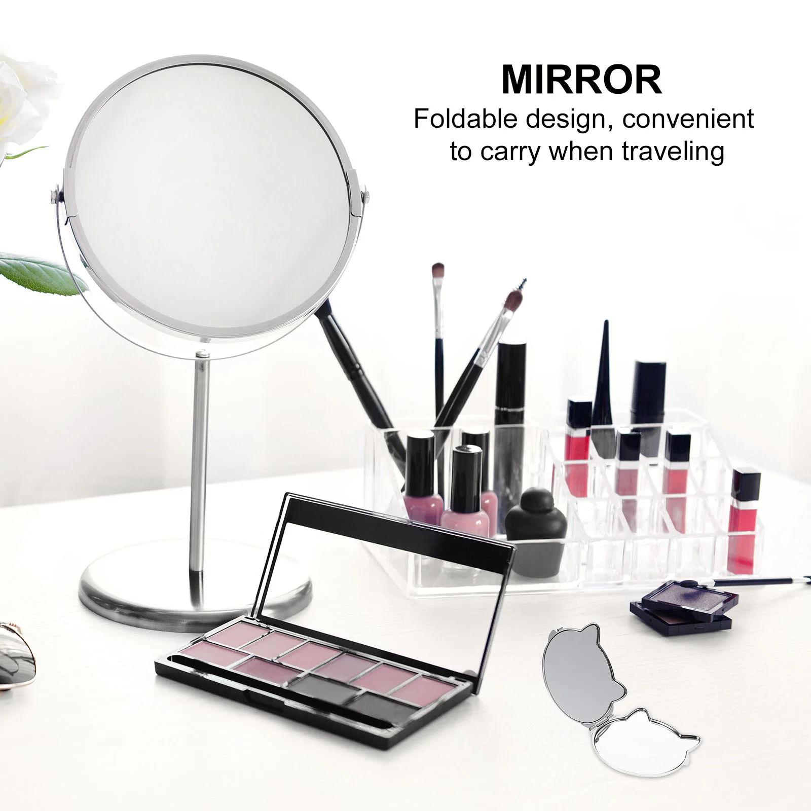 Pieghevole Vanity Mirror Pocket Cute Wallet Light Metal Makeup Mini Tote Bag The Travel Tool