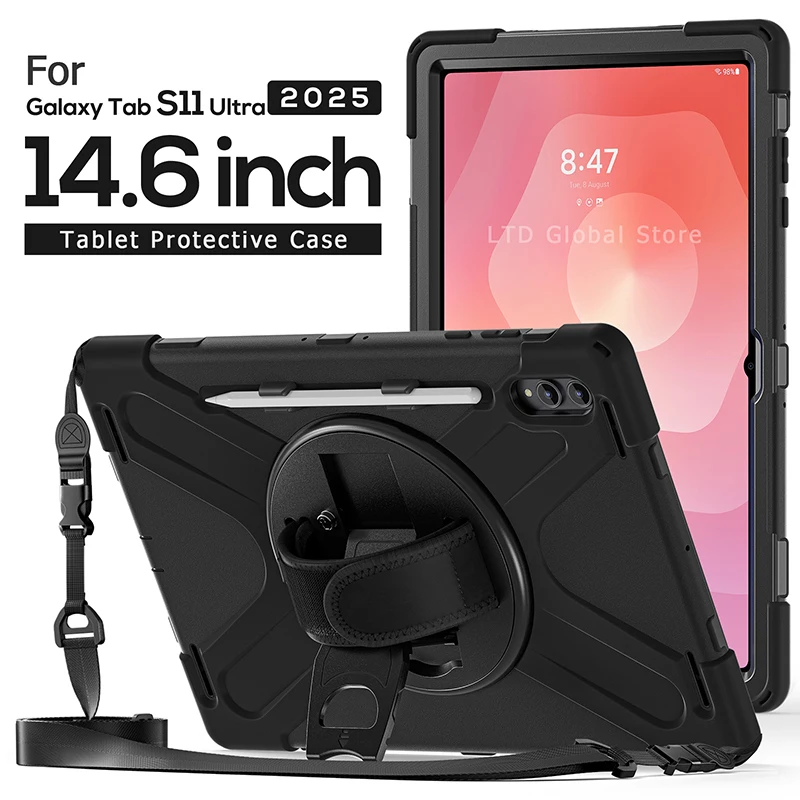 

Case For Samsung Galaxy Tab S11 Ultra 14.6 inch 2025 X930 X936 X936B Tablet Case Kickstand Pencil Holder 360 Rotation Cover