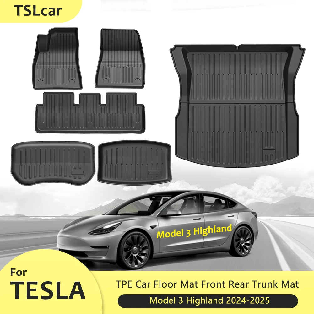 

TPE Car Floor Mats For Tesla Model 3 Highland 2024 2025 Luggage Mat Set Four Seasons Waterproof Anti-slip Trunk Mat Accessories