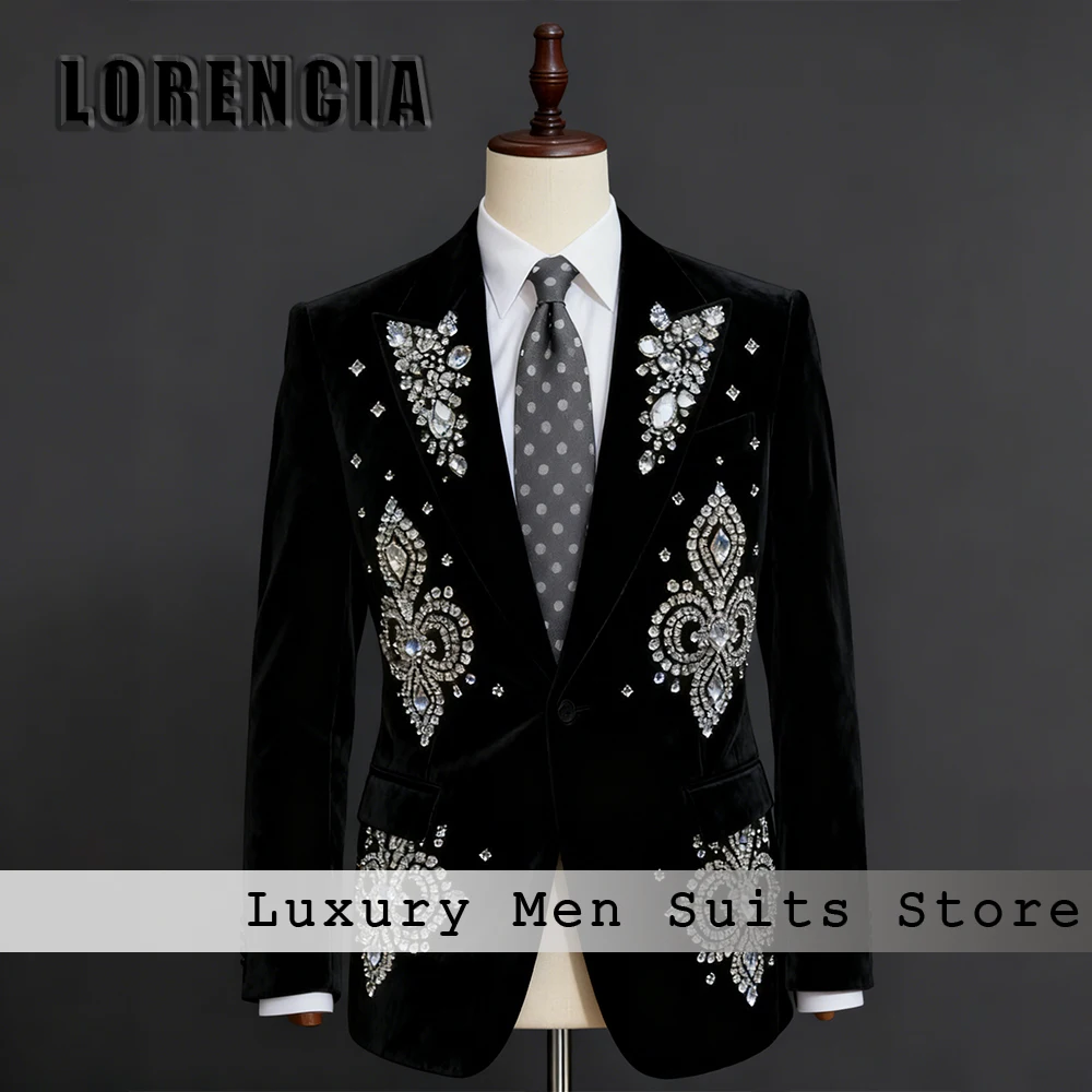

Блестящие хрустальные костюмы для мужчин, комплект из 2 предметов, однобортный смокинг, свадебная одежда для жениха, брюки-блейзер по индивидуальному заказу, disfraz hombre
