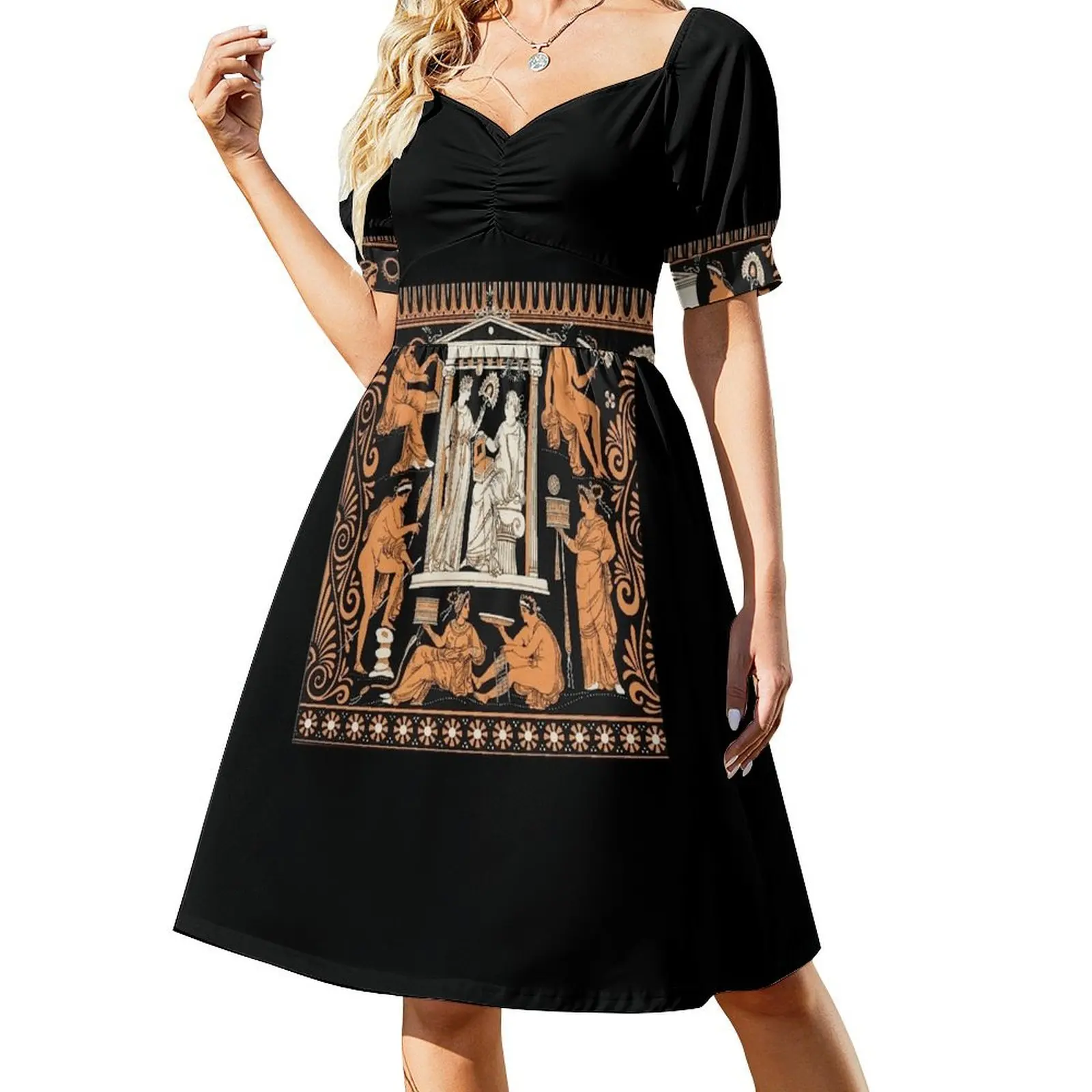 Greek vase print Short Sleeved Dress women's summer jumpsuit dresses with long sleeves women dress Dress