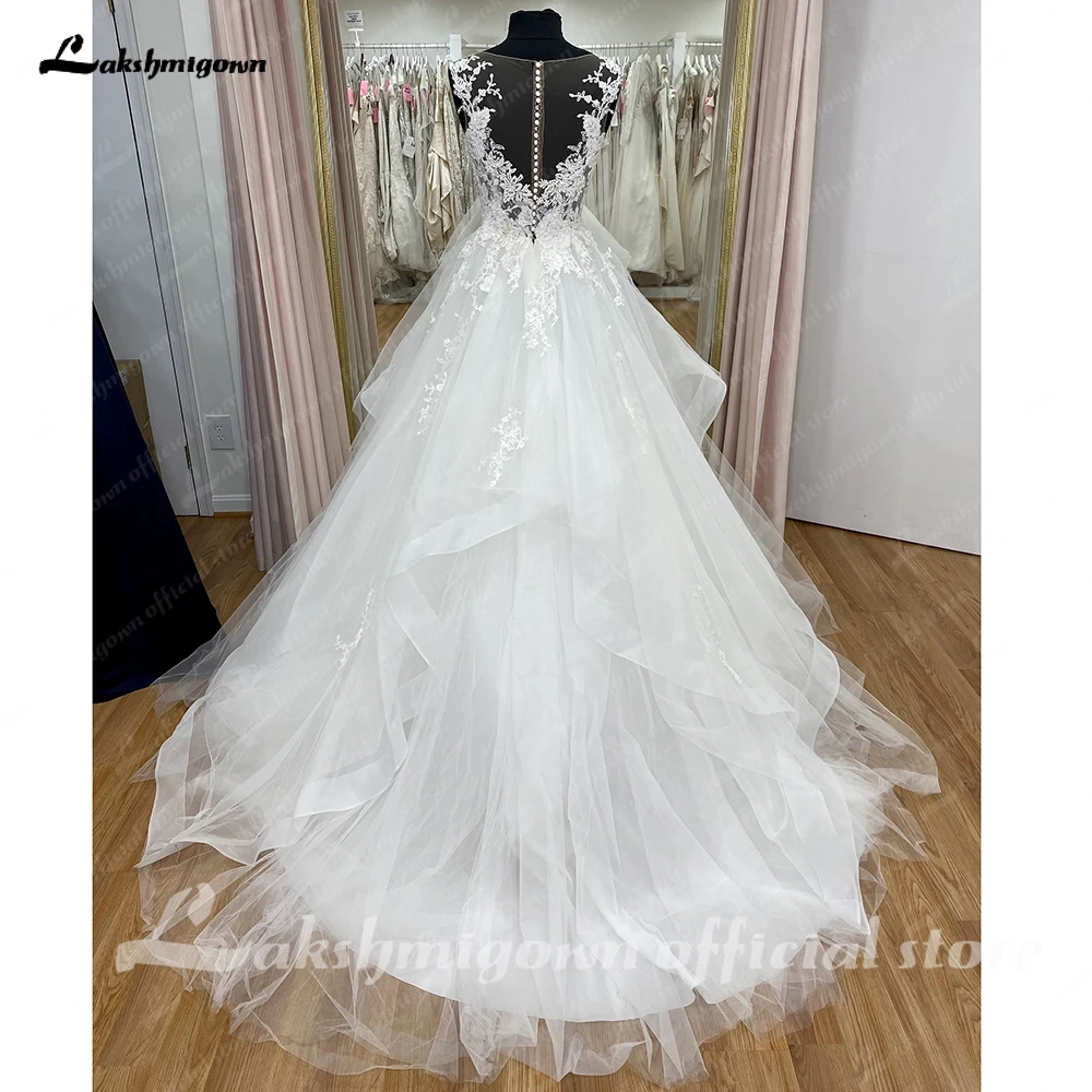 Lakshmigown ruched vestidos de casamento 2023 para as mulheres fora do ombro vestido de noiva v pescoço a linha ilusão sem costas vestidos de novia