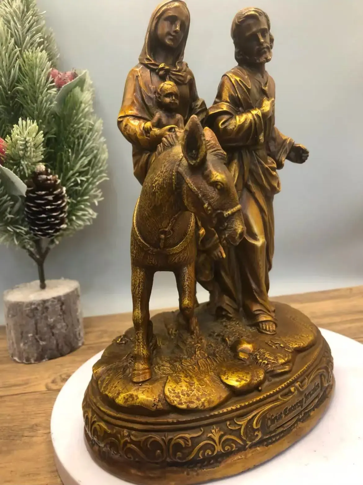 old Christianity collection Catholicism Christian bronze sculpture statue religious Madonna Mary Jesus Faith copper Holy family