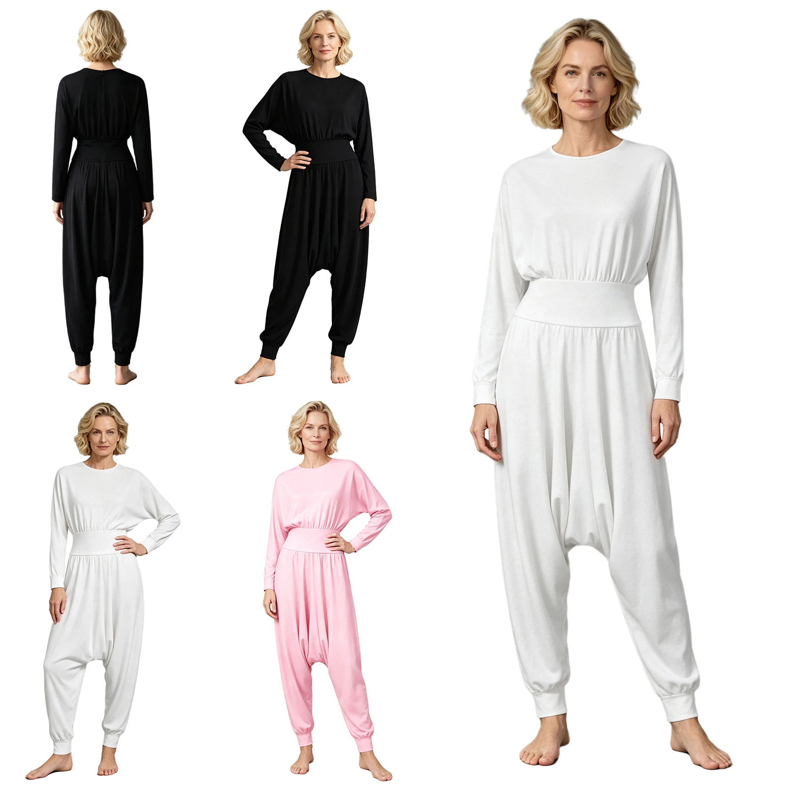 Women Adaptive Jumpsuit Nursing Homewear Baggy Long Sleeve Elastic Waist Bodysuit for Casual Daily Life Special Needs Pajamas view 3