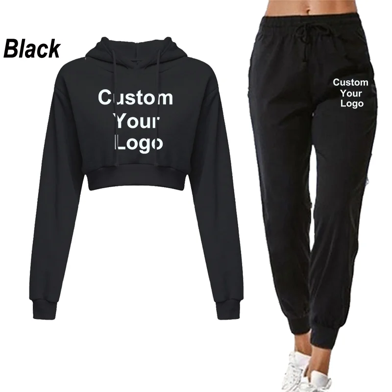 Women Tracksuit Customize Your Logo Long Sleeve Crop Top with Sweatpants Set Two Pieces Sports Dance Outfit