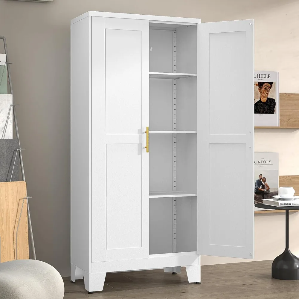 

Best Selling Metal Pantry Cabinet with 2 Doors and Adjustable Shelves - 61" Kitchen Storage Cabinet with Gold Handles