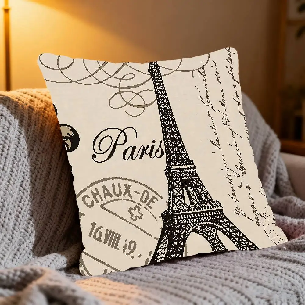 Paris Eiffel Tower Square Vintage Pillow Case Elegant Couple Home Living Room Bedroom Decorative Rectangle  Sofa Cushion Cover